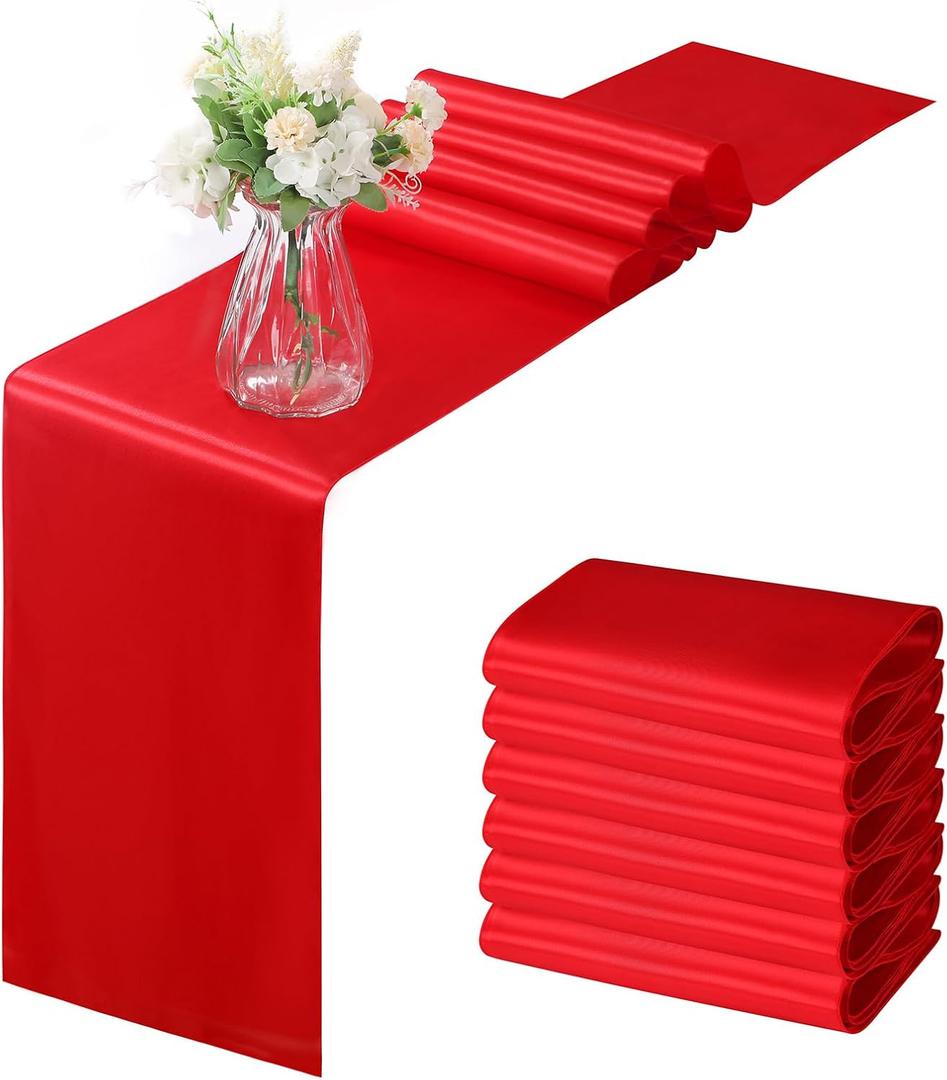 Horbaunal 6 Pack Satin Runners 12 x 72 Inch Bright Silky Smooth Satin Table Runners for Birthday Wedding Party Banquets, Red