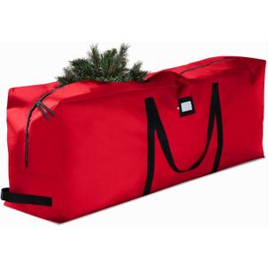 ZOBER 600D Oxford Fabric Large Christmas Tree Storage Bag - Fits 9 Ft Artificial Trees - Tear Proof Waterproof Christmas Tree Bag For Storage Box For Xmas - Strong, Durable Handles - Card Slot - Red