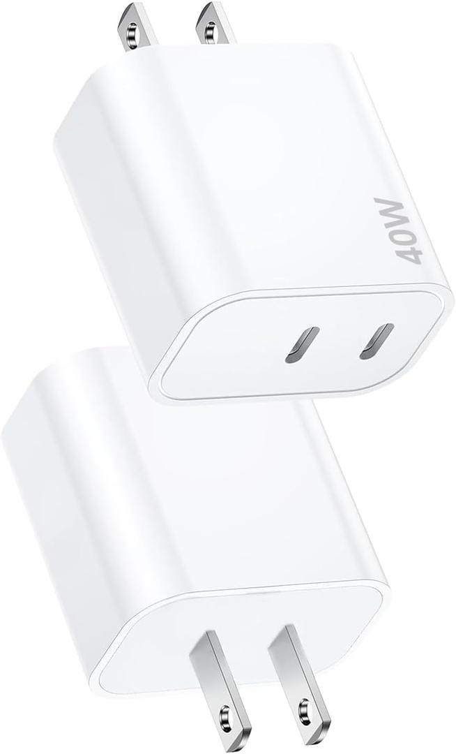 USB C Charging Block Fast Charger,2Pack 40W Dual Port Fast USB C Wall Charger Block,Type C Charging Plug Power Adapter Compatible with iPhone 17 Pro Max/Air/17e/16e/16 Plus/15/14/13/12/11/XS/XR/X,iPad