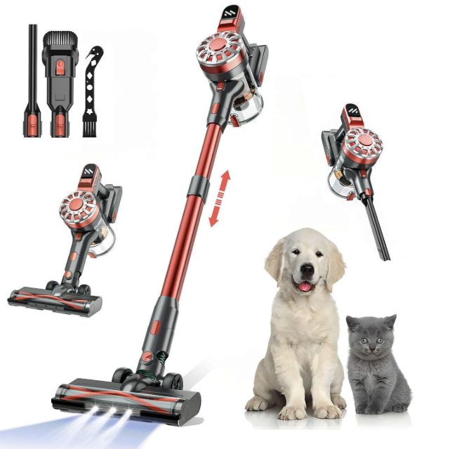 Cordless Vacuum Cleaners for Home with Powerful Suction,Stick Vacuum Cordless Rechargeable,Up to 35 Mins Runtime,Lightweight Hardwood Floor Vacuum for Pet Hair,Carpet(Red)