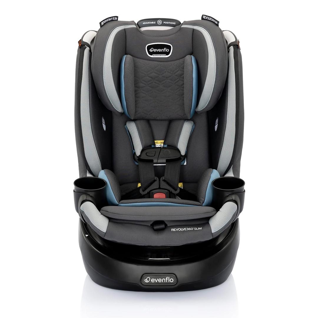 Evenflo Revolve360 Slim 2-in-1 Rotational Car Seat with Quick Clean Cover (Stow Blue) (Stow Blue)