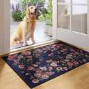 Rugcomf Door Mat Indoor Entrance 2x3 Rug Machine Washable Boho Floral Butterfly Small Area Rug Non-Slip Low Pile Throw Rugs for Entryway Kitchen Front Door Indoor Entrance Entry Kids Room, Night Blue