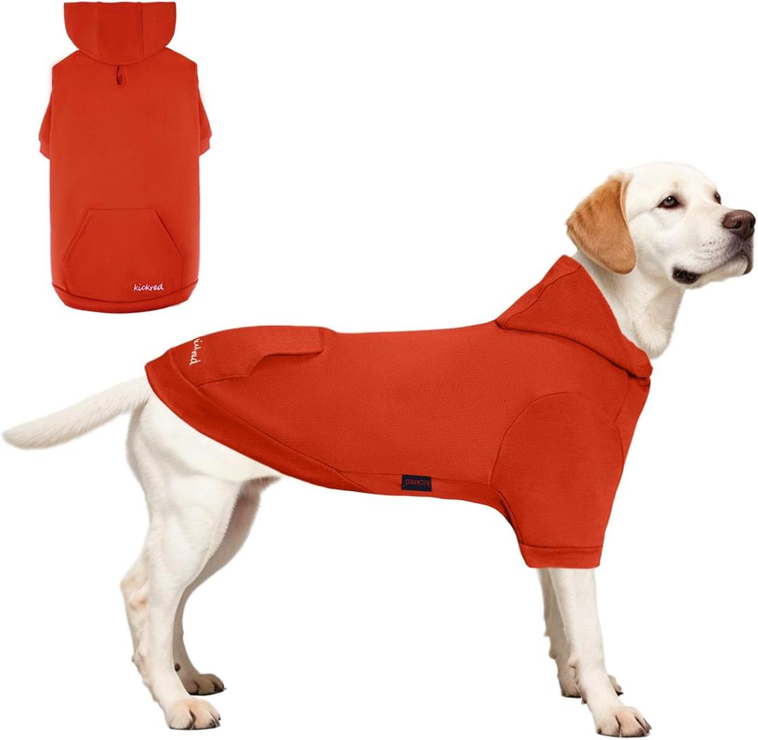 Dog HoodiePet Warm Sweatshirt Pullover Clothes with Pocket Cold Days Outfits Christmas Sweater with Leash Hole Spring Fall Winter Coat for Dogs (Orange, 2XL)