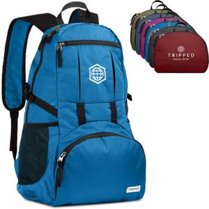TRIPPED Travel Gear Traveling Backpack- Foldable Collapsible Lightweight Backpack for Travel (Light Blue) 35 liters (Tropical Blue)