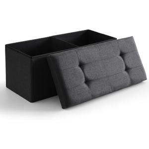 CUYOCA Storage Ottoman Bench Foldable Seat Footrest Shoe Bench End of Bed Storage with Flipping Lid, 75L Storage Space, 30 inches Linen Fabric Black (30" Flip)