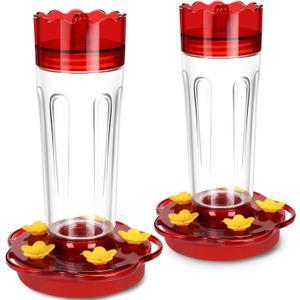 Glass Hummingbird Feeders for Outdoors Hanging Ant and Bee Proof, 2 Pack 15 Ounces Red Hummingbird Feeder with 5 Feeding Ports and Perches, Built-in Ant Moat, Outside Garden Dcor (Glass, 2)