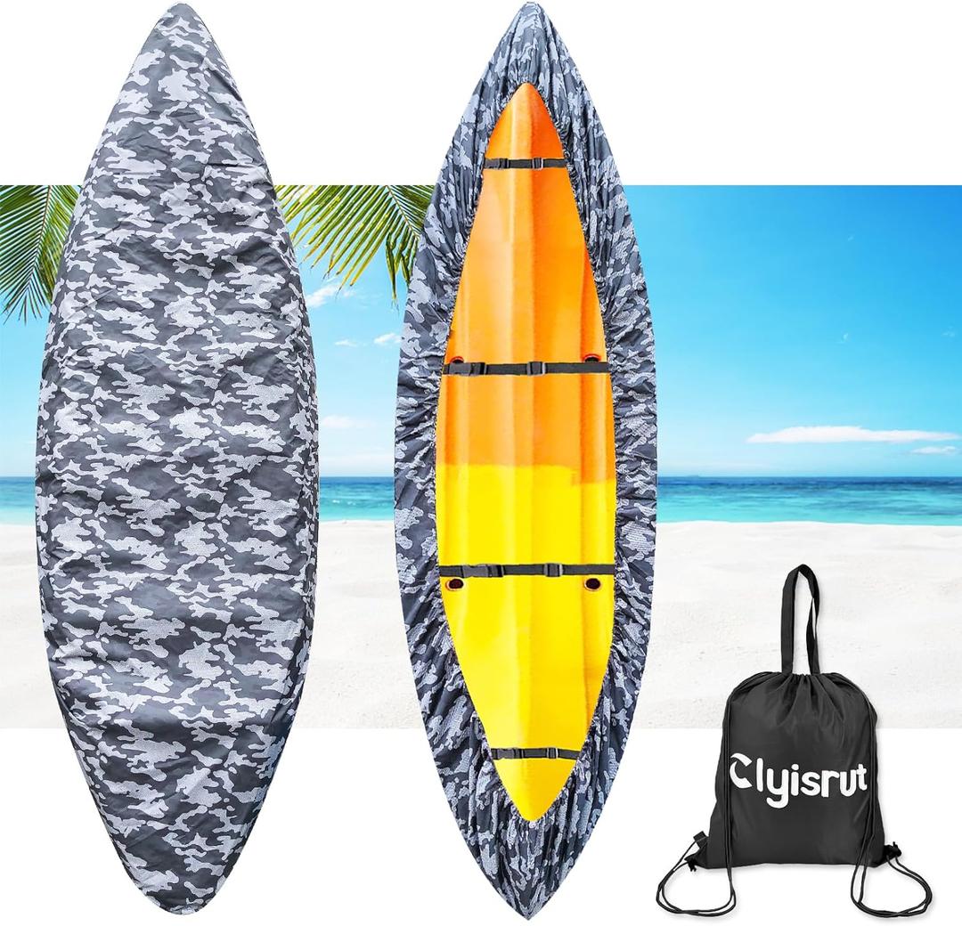  Waterproof Kayak Covers for Outdoor Storage, Canoe Cover Accessories, Boat Cover Oxford Shade Marine Cockpit Dust Cover UV Protection Ultra Sunblock Shield for Fishing Boat Kayak Canoe (15-16.4FT, Camouflage)