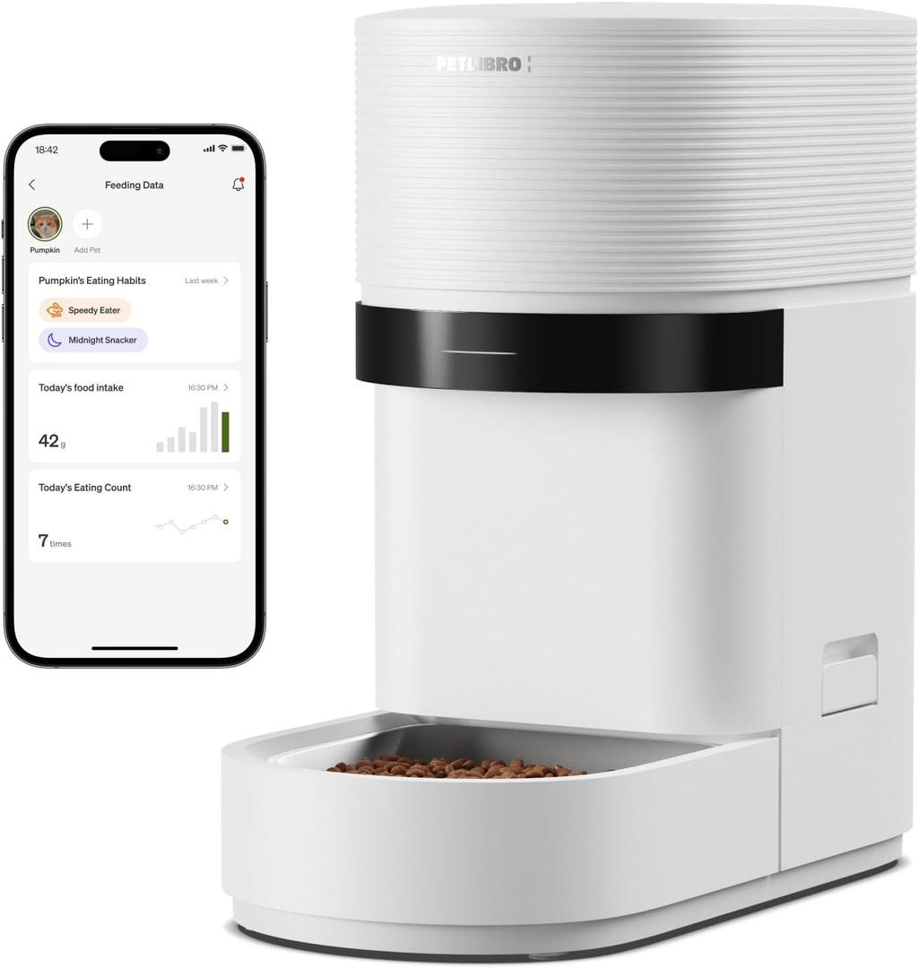 PETLIBRO Smart Automatic Cat Feeder | Built-in Scale, Intake Tracking, 5G & 2.4G WiFi, 5L Automatic Cat Food Dispenser with Low Food Sensor, Up to 10 Meals Per Day
