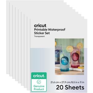 Cricut Printable Waterproof Sticker Set, 20 Transparent Sheets (8.5" x 11") - Compatible with Inkjet Printers - For Joy Xtra, Explore, & Maker Machines