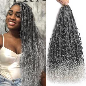 Ombre Gery Boho Box Braids With Curly Ends 18 Inch Goddess Crochet Braids Pre looped Boho Braids Crochet Hair Crochet Braids Extension for Girls