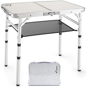 Portable Folding Table 24"x16" - Aluminum Small Picnic Camping Table Lightweight Side Table for Indoor Outdoor Garden Van Truck RV(3 Adjustable Heights 10"/19"/24")