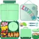 Kids Bento Lunch Box with 8oz Soup Thermo, Kids Leakproof Lunch Food Containers with 4 Compartment,Insulated Hot Food Jar with Lunch Bag for School, Travel (Green)