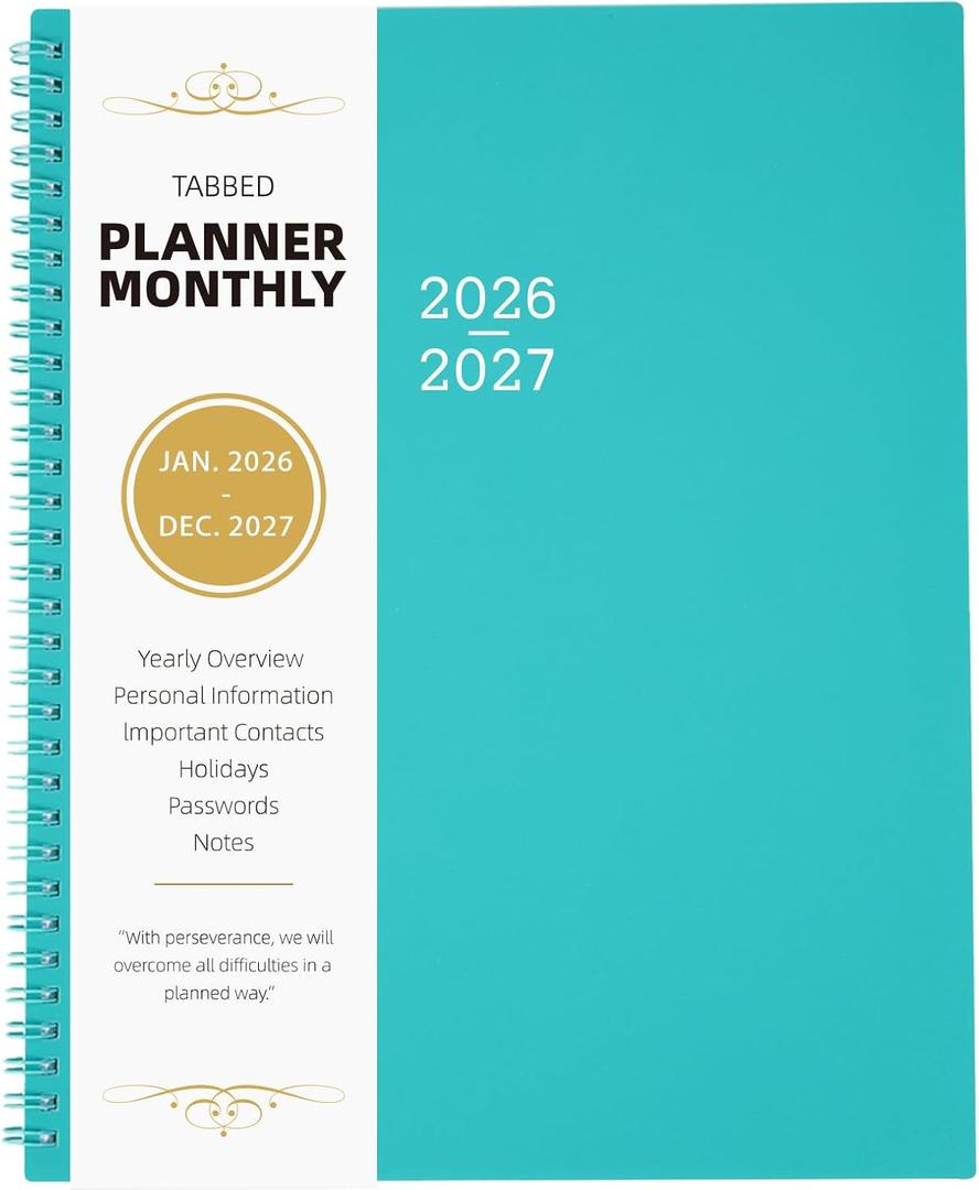 Monthly Planner 2026-2027 - 2026-2027 Monthly Planner, 9'' x 11'', 24 Months from JAN. 2026 to DEC. 2027 with Inner Pocket (Green)