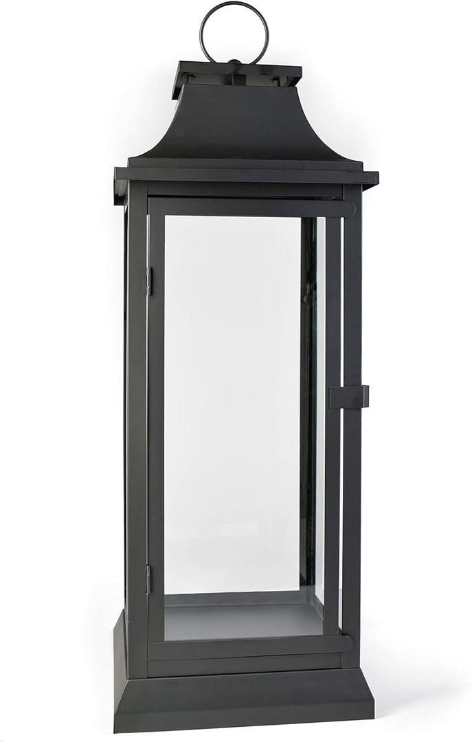 Serene Spaces Living 25" Tall Black Decorative Hurricane Lantern with Clear Glass Panels - Perfect Indoor Lantern and Outdoor Lantern for Porch, Events, Parties, & Table Top Decor - Large Lantern