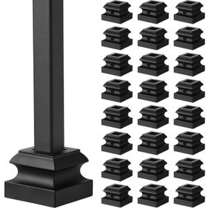 Funrous 24 Pcs Iron Baluster Shoes Stair Flat Shoe with Screw for 1/2 Inch Square Scroll Basket Twist Knuckle Staircase Balusters Metal Spindle Railing, Satin Black