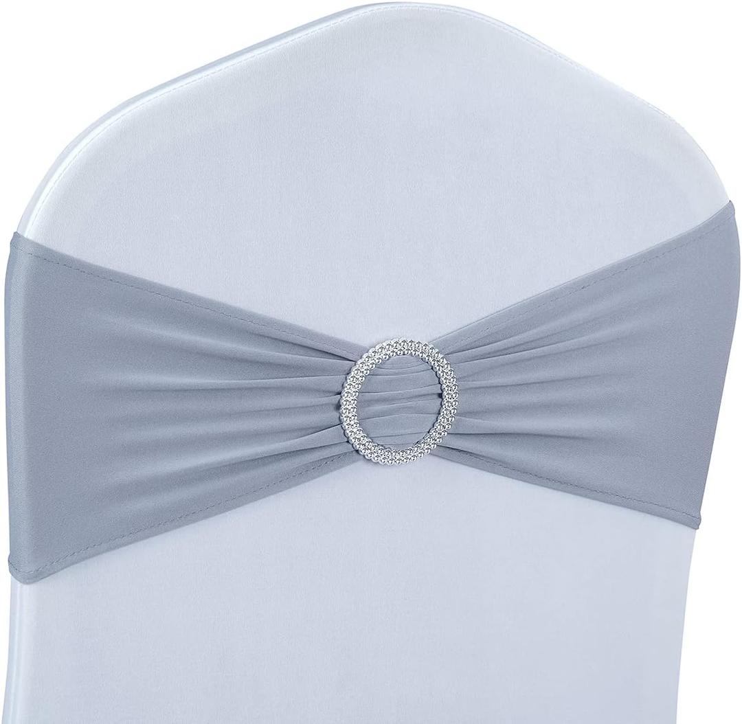 Babenest Spandex Chair Sashes Bows 50PCS Premium Stretch Chair Cover Band with Buckle Slider Universal Elastic Chair Ties for Wedding Party Ceremony Reception Banquet Decoration (Grey)