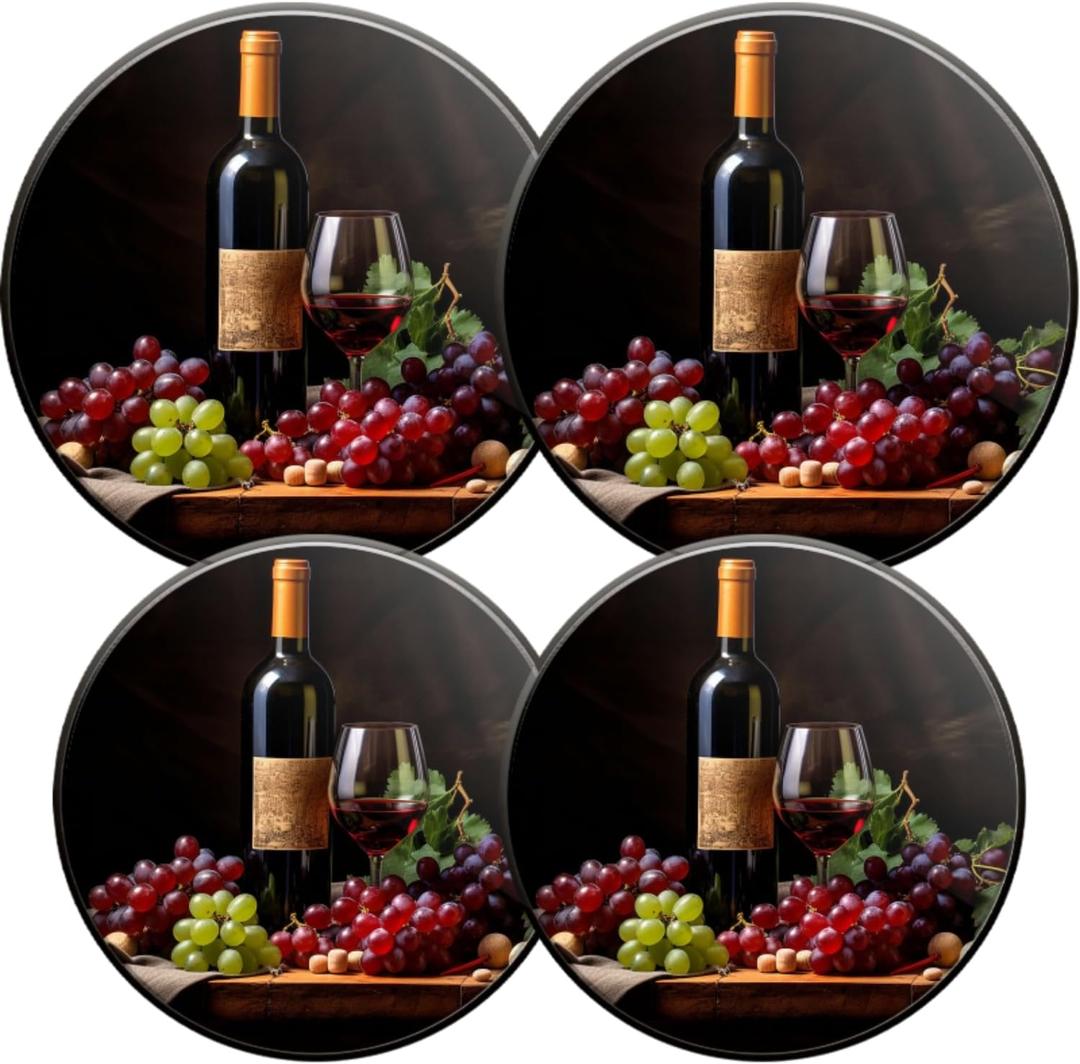 Gas Stove Burner Covers,Set of 4,Covers for Electric Stovetop Kitchen,8 Inches and 10 Inches, Red Wine And Grapes