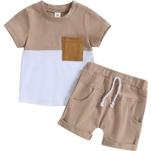 allshope Toddler Baby Boy Summer Outfit Short Sleeve T Shirt Top Casual Shorts Set Infant Newborn Clothes 6 12 18 24 Month 2T