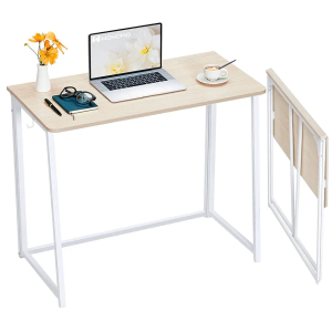 WOHOMO Folding Desk, Small Foldable Desk 31.5" for Small Spaces, Space Saving Computer Table Writing Workstation for Home Office, Easy Assembly, Oak