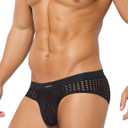 Casey Kevin Men's Mesh Briefs Breathable See Through Fishnet Underwear Low Rise Sexy Panties for Men,Black,Small