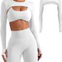 YEOREO Women Crop Top Long Sleeve Bolero Open Front Workout Cropped Shirts Sports Shrug (White, L)