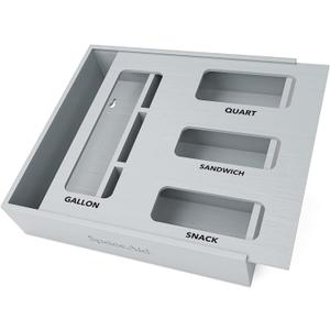 SpaceAid Bag Storage Organizer for Kitchen Drawer, Bamboo Organizer, Compatible with Gallon, Quart, Sandwich and Snack Variety Size Bag (1 Box 4 Slots), Gray