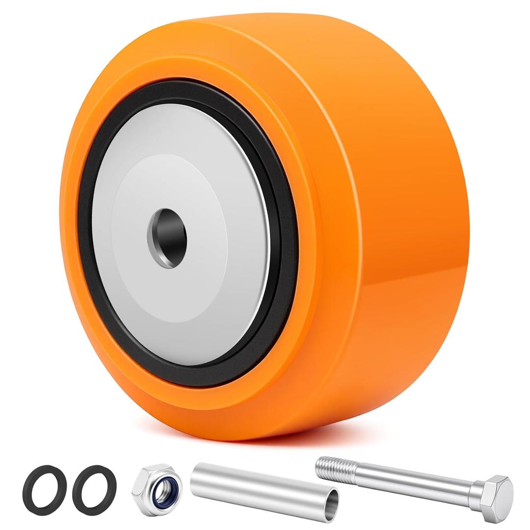 4'' x 2'' Inch Replacement Wheels, 1/2'' Bore Polyurethane on Polyolefin Core Wheels with Double Ball Bearing and Dust Cover Heavy Duty Casters Wheels 600LBS Per for Industrial, Workbench