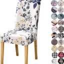 Chair Covers for Dining Chairs Set of 6, Stretchy Soft Parson Chair Covers Removable Washable Kitchen Dining Room Chair Slipcovers with Elastic for Universal Fit (Flowers Beige III)