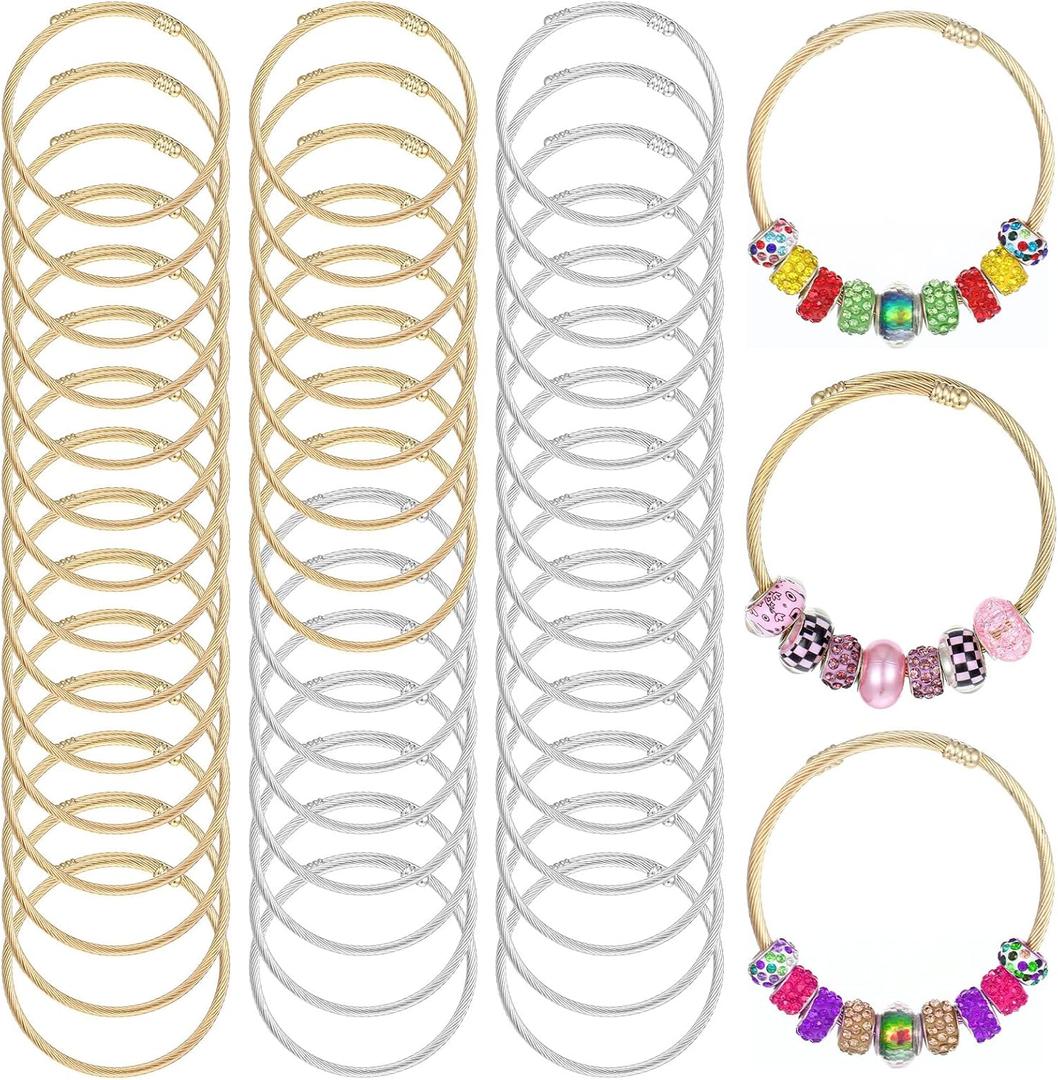 45 Pcs Snake Charm Bracelet Set Stainless Steel Expandable Bangle Bracelets Adjustable Silver Snake Bracelet Chain for Women DIY Jewelry Making Supplies Christmas Birthday Gifts (Gold+Silver)