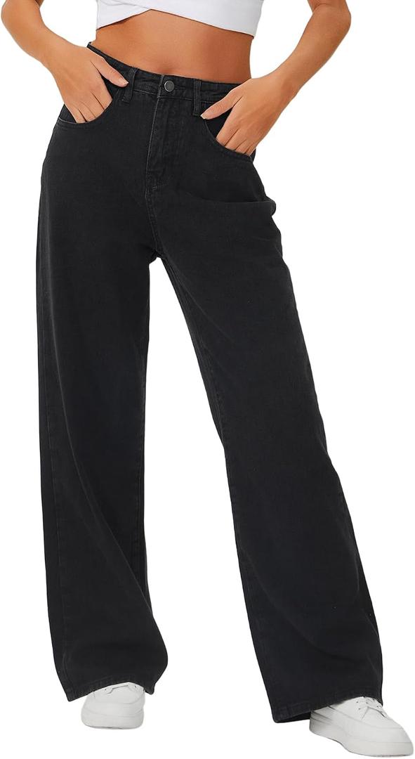 Genleck Baggy Jeans for Woman High Waisted Loose Wide Leg Jean Womens Boyfriend Y2K Pants Trendy (Black)