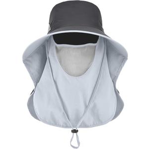 LCZTN UPF 50+ Sun Protection Cap Wide Brim Fishing Hat with Face & Neck Flap (One Size, Dark Gray)