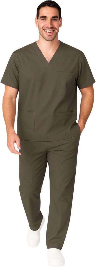 M&M SCRUBS Men Scrub Set Medical Scrub Top and Pants (X-Large, Olive)