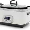 GreenPan Elite 14-in-1 Nonstick 6QT Electric Slow Cooker, PFAS-Free Ceramic Multi-Cooker, In-Pot Browning, Dishwasher Safe Lid & Removable Crock, Stainless Steel Steamer, Silicone Handles, White