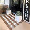 KILOCOCO Buffalo Plaid Checkered Rug 3'x5' Front Door Mat Outdoor Brown and White Entryway Rugs Cotton Washable Front Porch Rug Layered Doormats for Patio Farmhouse Entry Kitchen Laundry Room