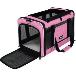 GAPZER Cat Carrier 18x11x11 Delta Airline Approved, Easy Load Soft Pet Plane Travel Bag 15 pounds, Teacup Dog Crate 12 lbs, Yorkie Kennel Carrying Case, Kitten Toy Poodle Mesh Cage up to 20lbs Pink (Medium)