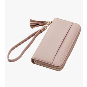 Travelambo Womens Wallet Tassel Bifold Ladies Cluth Wristlet Wrist strap Long Purse