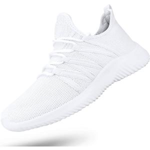 Feethit Womens Slip On Running Shoes Breathable Walking Shoes Lightweight Gym Workout Shoes Non Slip Fashion Sneakers White Size 7.5