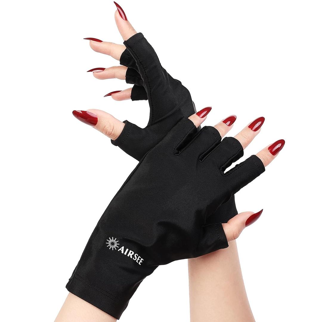 AIRSEE UV Gloves for Nail Lamp,Professional UPF50+ UV Protection Gloves for Manicures Nail Art,Fingerless Gloves That Shield Skin from The Sun and Nail Lamp (Black)