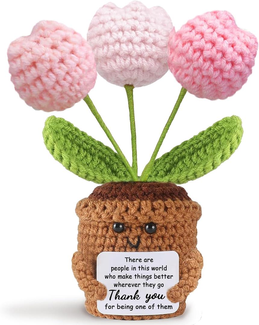 Thank You Gifts for Women Men - Crochet Flower with Inspirational Message, Appreciation Gift for Teacher Coworker Nurse, Desk Office Decor, Birthday Retirement