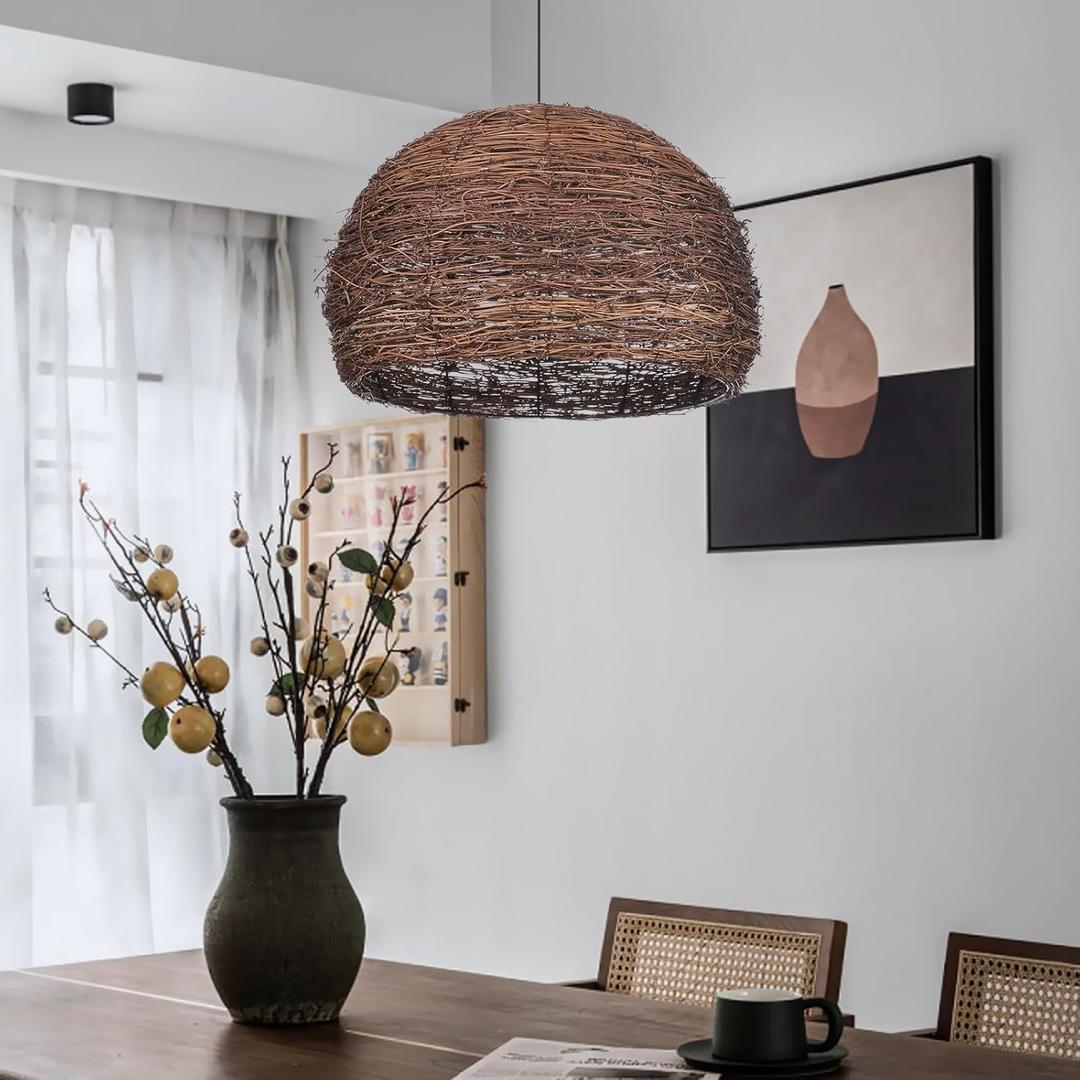 Arturesthome Boho Pendant Light Fixture Woven Chandelier Wicker Pendant Lighting for Kitchen Living Room Bedroom Entryway Hallway Foyer W 19.6*H 12.9
