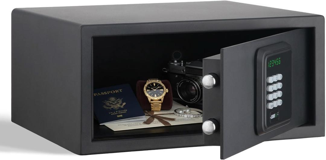 Hotel Safe 1.1 Cubic Feet Home Safe with Digital Keypad,Hotel & Home Dual-Use Safe with Audit Function,Administrator Password,Security Lock Box for Laptop,Jewelry,Watch (Black,Digital Code)