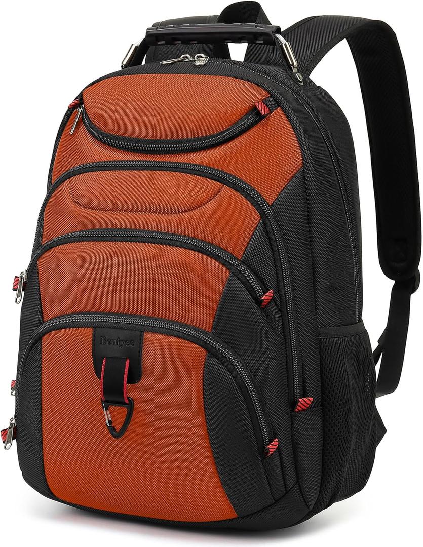 Boavan Laptop Backpack for men, 15.6 inch Laptop Bag with USB Port, Waterproof Travel Work Backpack Purse, Anti-Theft Teacher Nurse Doctor Casual Bookbags Office Business backpackDeep Orange Black