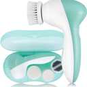 Facial Cleansing Brush for Women, 3-in-1 Face Cleanser and Exfoliator Brush with 3 Brush Heads, 2 Speeds, Battery Operated Waterproof Spin Brush, Portable Travel Case, Perfect Valentine's Day (Green)