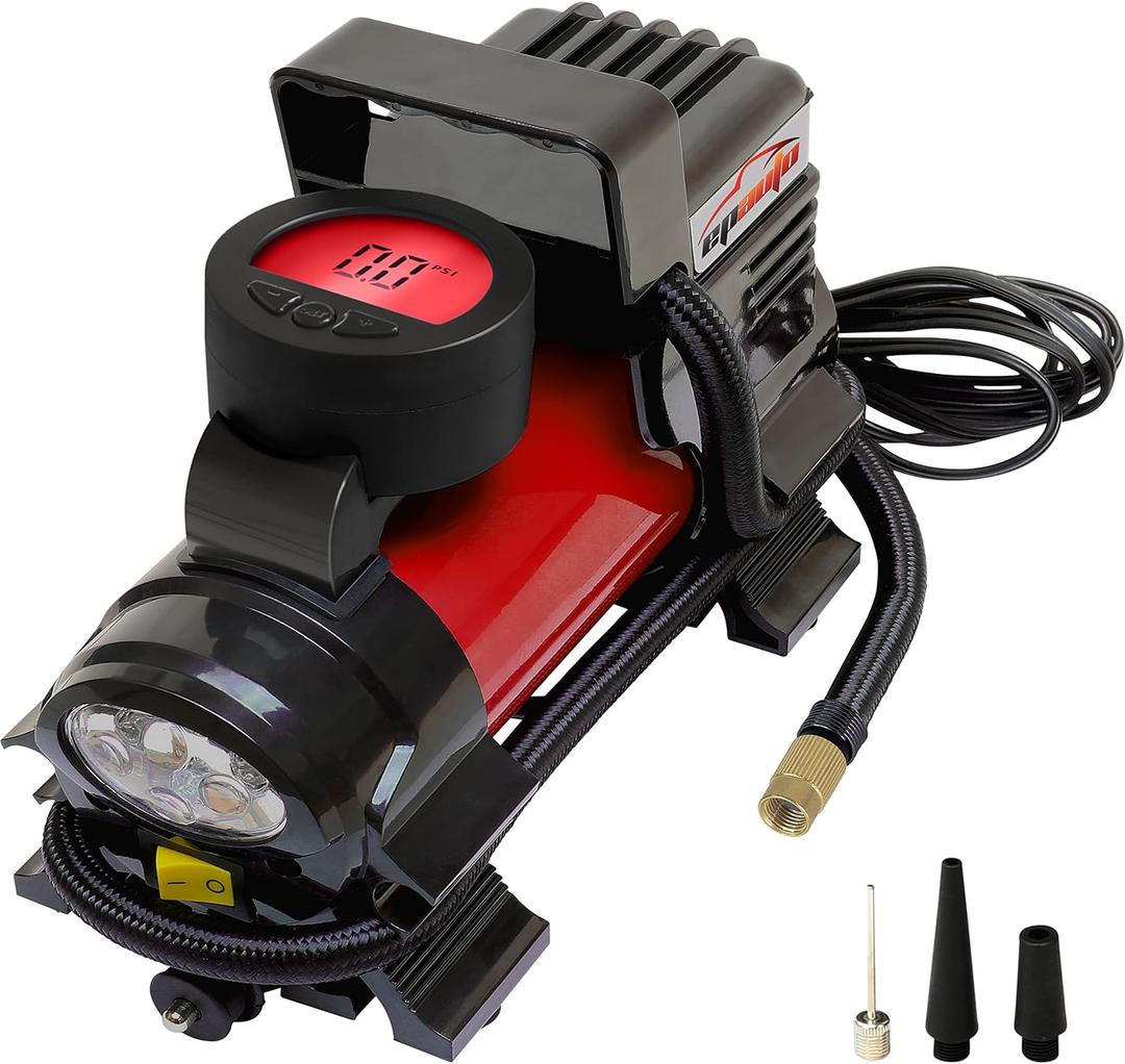 epauto 12V DC Portable Air Compressor Pump, Digital Tire Inflator (Red)