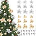 WILLBOND 36 Pieces Christmas Poinsettia Glitter Faux Flowers Christmas Artificial Flowers Tree Ornaments Topper Xmas Decorations (Gold, Silver)