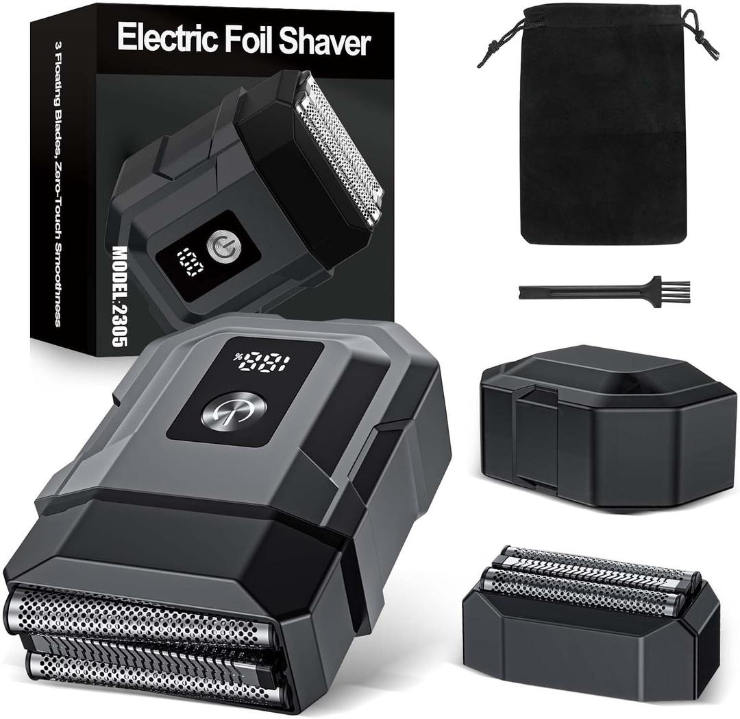 Electric Razor for Men - Foil Shaver for Smooth Shaving, Extra 1 Shaving Head Gift,3 Floating Blade, Supports Wireless and Wired, Mens Razors for Shaving,IPX 7 Waterproof，LED Display,Travel Shaver