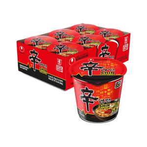 Nongshim Shin Ramyun Cup of Noodles, Spicy Signature Korean Instant Ramyun, Rich Beef Flavored Broth, Quick and Easy, Microwaveable Cup, 2.64 oz (Pack of 6), BBD 06/25/2026