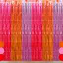 Pink Orange Party Decorations, Rose Red Orange Pink Foil Fringe Backdrop Curtain, Thanksgiving Tinsel Streamer, Fall Autumn Bachelorette Party Decorations(3 Pack)