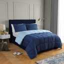 HIG 3pc Down Alternative Comforter Set - All Season Reversible Comforter with Two Shams - Quilted Duvet Insert with Corner Tabs - Box Stitched - Breathable, Soft (Full/Queen, Navy/Light Blue)