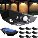 12 Pack Solar Fence Lights, Motion Sensor Outdoor Light with 3 Sided Lighting, 60 Lumens Fence Light Solar Powered, Solar Lights Outdoor Waterproof with 3000K/7000K Mode for Patio, Backyard, Fence (Black)